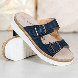 Filippo Bequeme Hausschuhe aus Leder blau 1