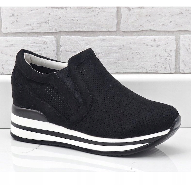 Schwarze Sneakers mit durchbrochenen Keilabsätzen RQ259 1