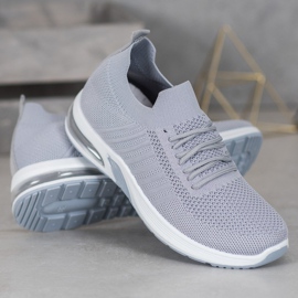 SHELOVET Graue Textilschuhe auf der Plattform 1