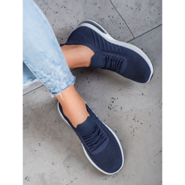 SHELOVET Marineblaue Textilschuhe auf der Plattform navy blau 1