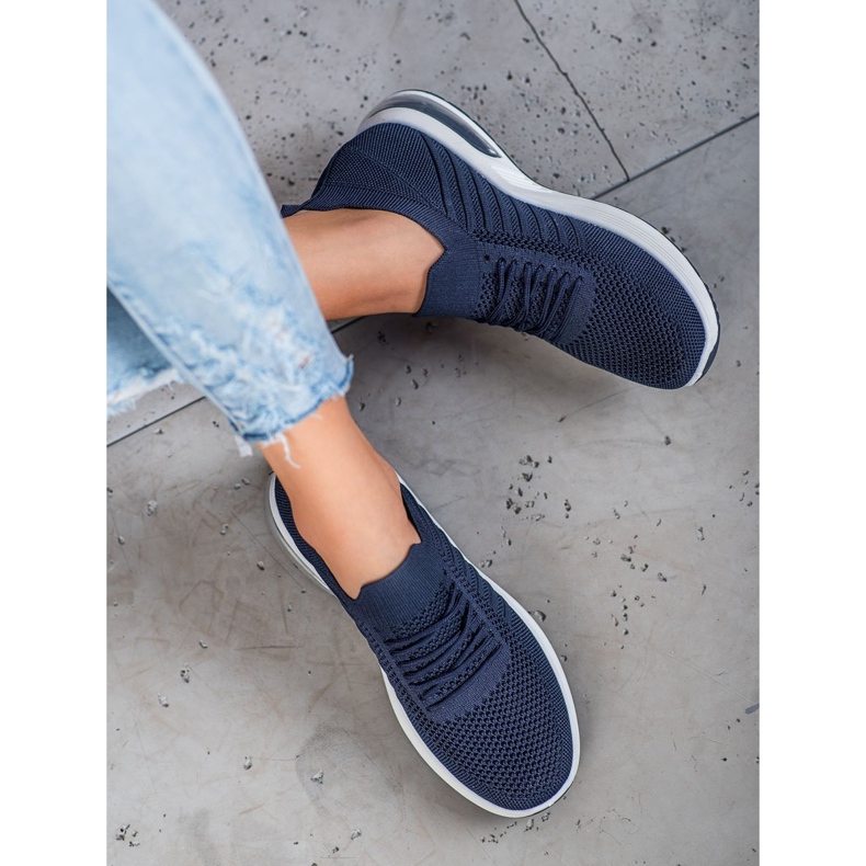 SHELOVET Marineblaue Textilschuhe auf der Plattform navy blau 1