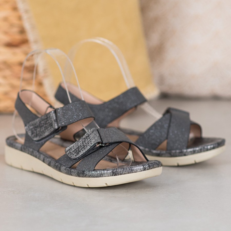 VINCEZA Sandalen mit Klettverschluss schwarz grau 2