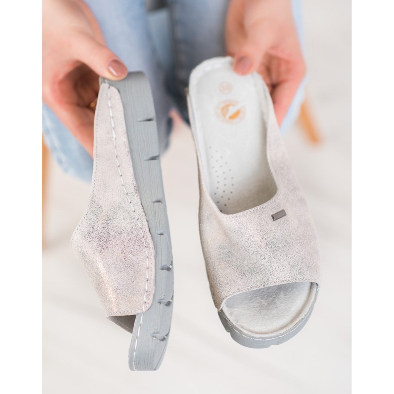 Goodin Bequeme Hausschuhe aus Leder grau 1