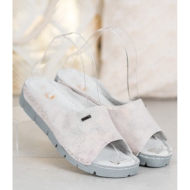 Goodin Bequeme Hausschuhe aus Leder grau 2