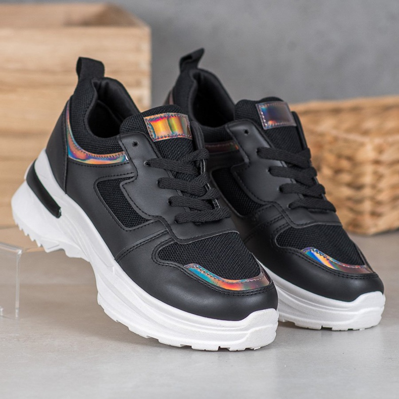 SHELOVET Schwarze Sneaker mit Holo-Effekt 1