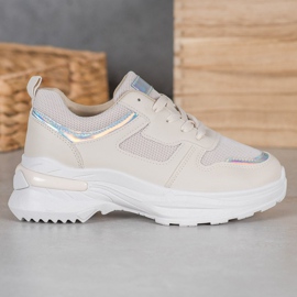 SHELOVET Beige Sneakers mit Holo-Effekt 1