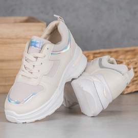 SHELOVET Beige Sneakers mit Holo-Effekt 2