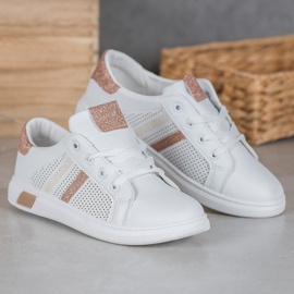 SHELOVET Weiße Sportschuhe mit Glitzer gelb 1