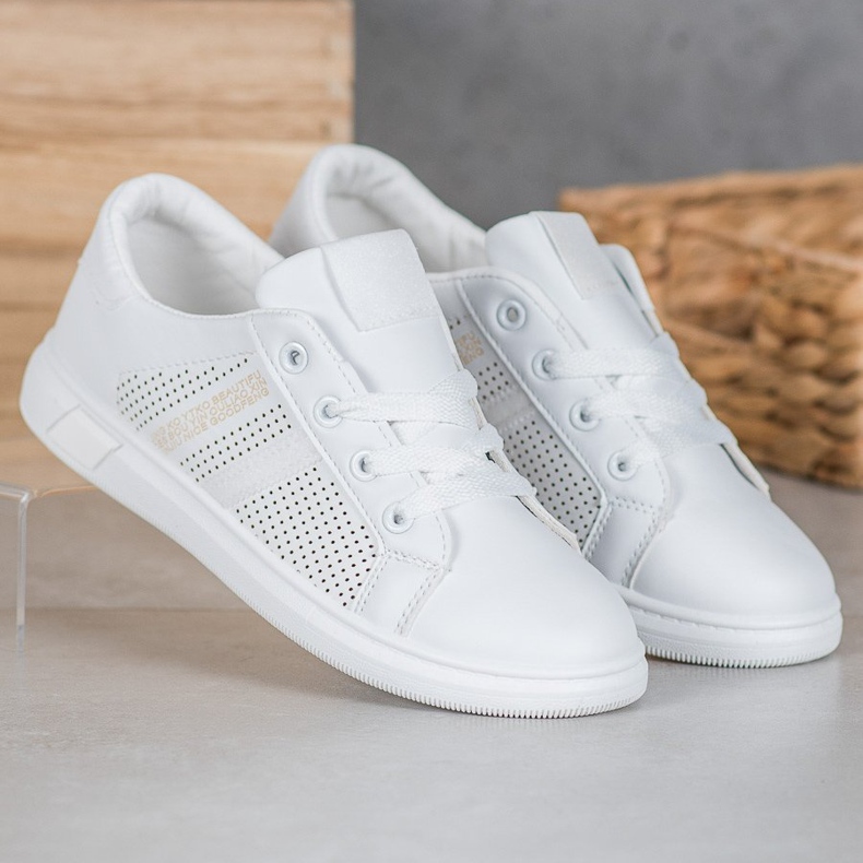 SHELOVET Weiße Sportschuhe mit Glitzer 2