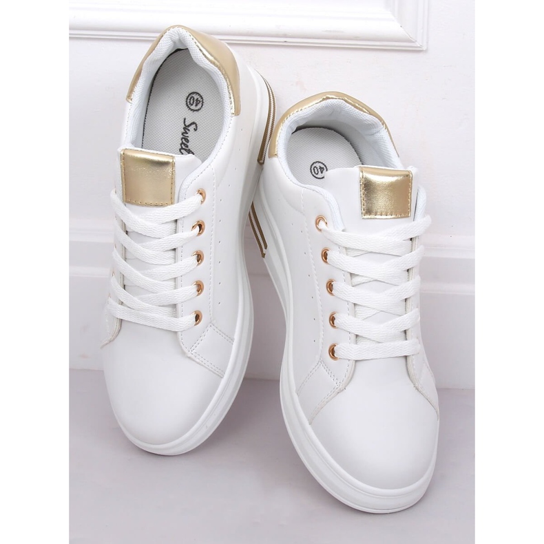 Weiße Damen Sneakers L8035 Gold 1
