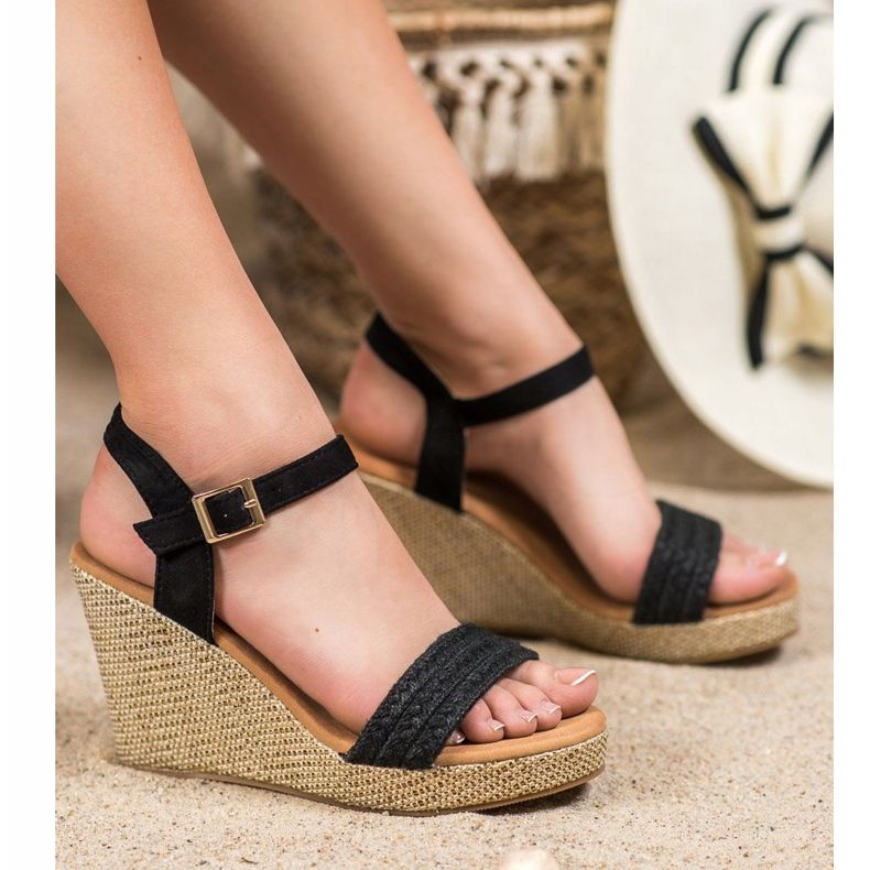 SHELOVET Stylische Keilsandalen schwarz 1