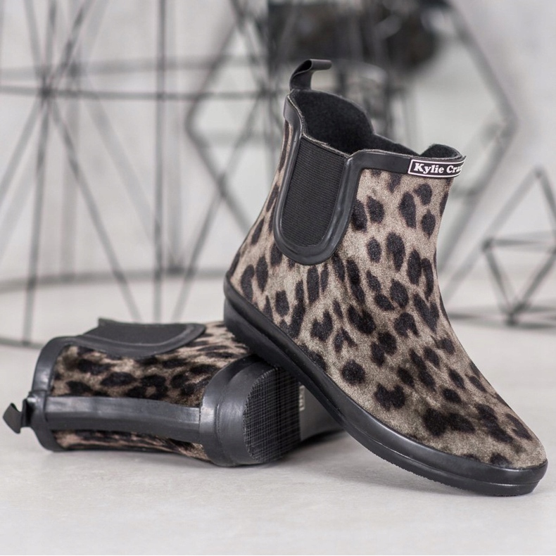 Kylie Gummistiefel aus Wildleder mit Leopardenmuster beige schwarz 1