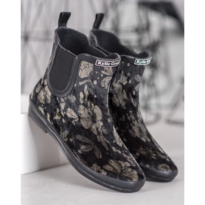 Kylie Gummistiefel aus Wildleder mit Blumen schwarz 1