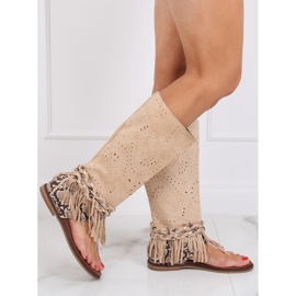 Boho Flip-Flops mit beigem Obermaterial NS130P Beige 1