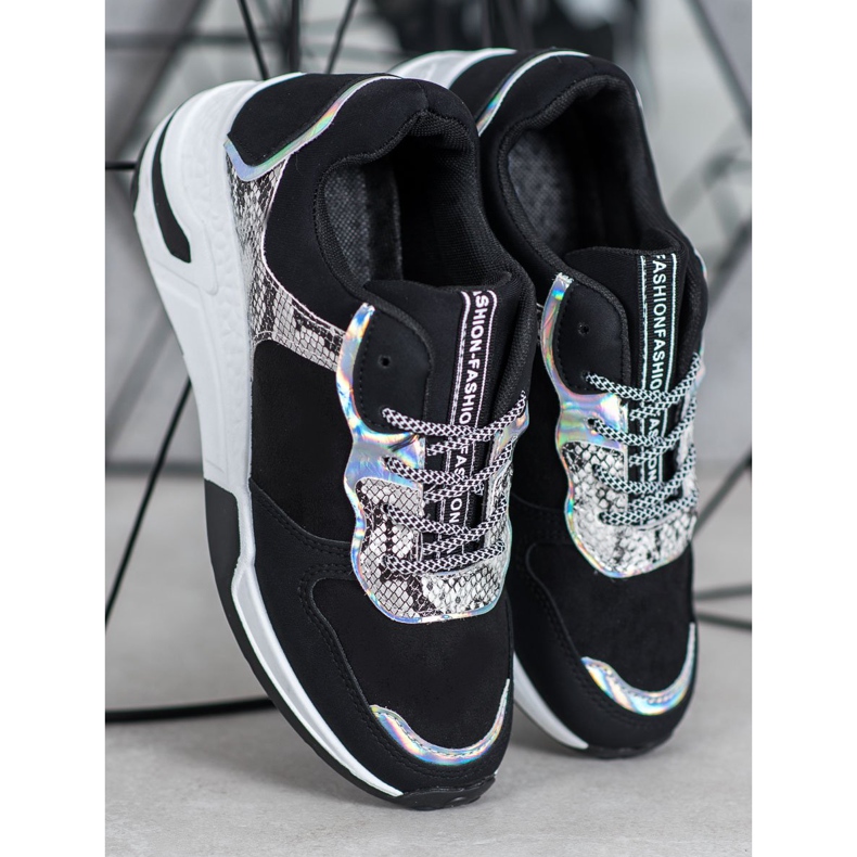 SHELOVET Sneakers mit Schlangenprint schwarz 1