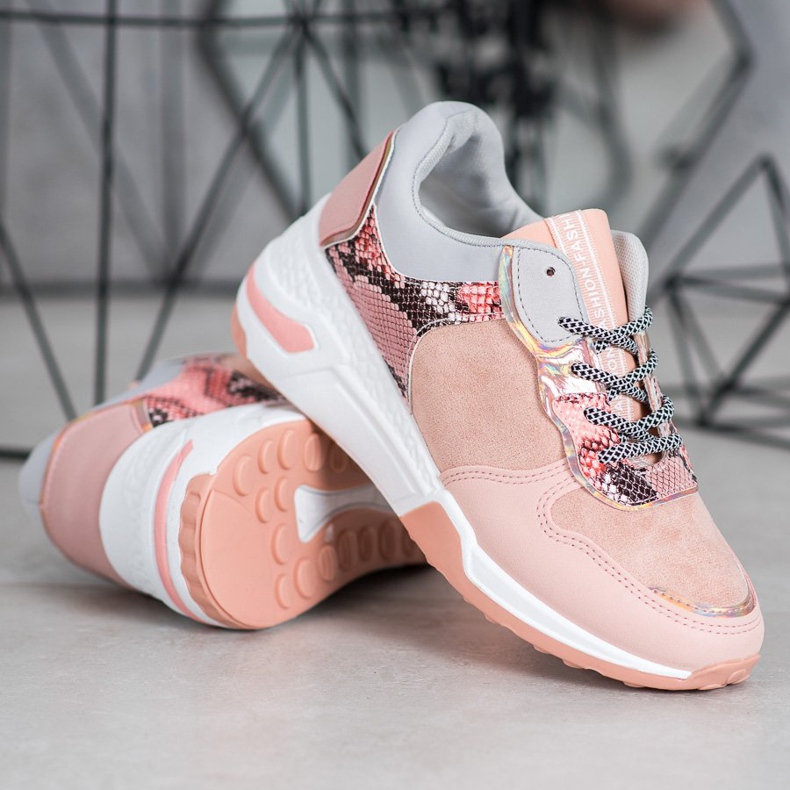 SHELOVET Sneakers mit Schlangenprint rosa 2