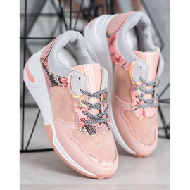 SHELOVET Sneakers mit Schlangenprint rosa 1