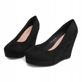 Schwarze Wildleder-Pumps am Keilabsatz LEI-108 2