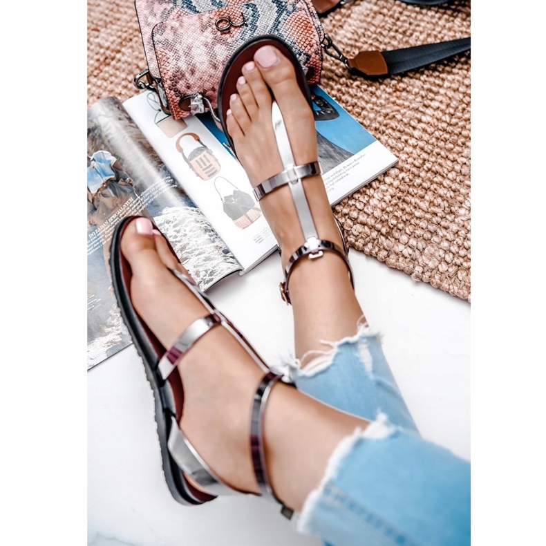 Lu Boo Schwarze Spiegelsandalen Römisch-japanisch Lento 2