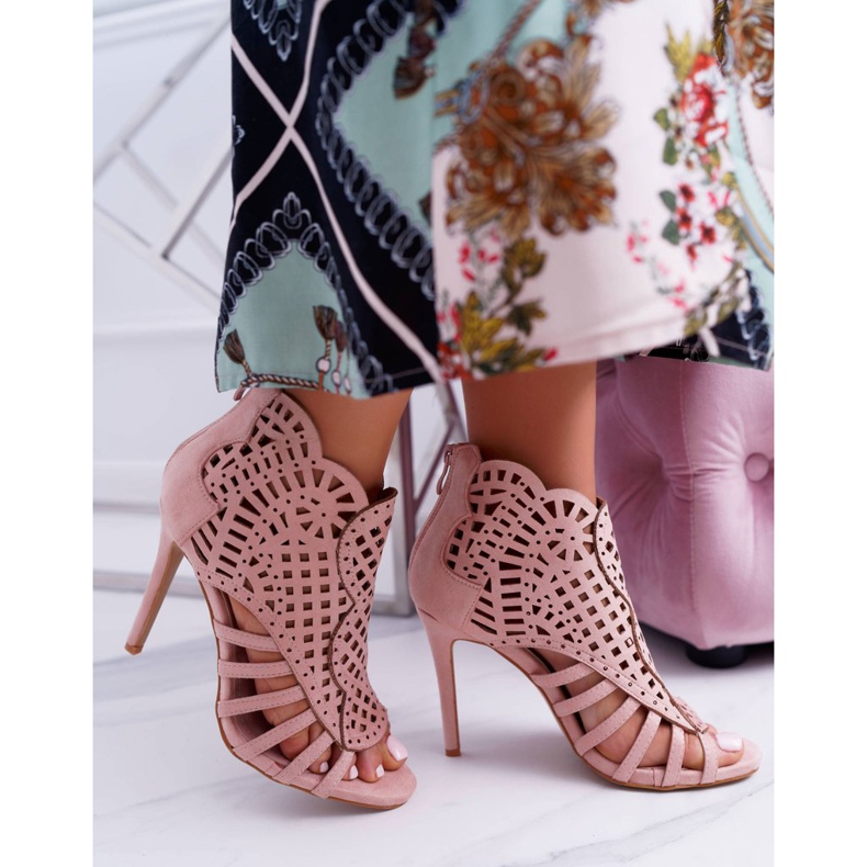 SEA Damen Wildleder Sandalen mit hohem Absatz Powder Pink Viviane rosa 2