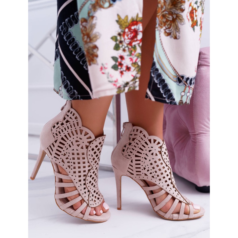 SEA Damen Wildleder Beige Sandalen mit hohem Absatz Viviane 2