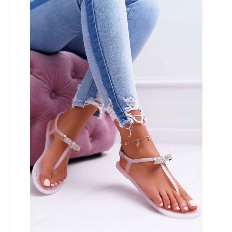 LU BOO Damen Sandalen Flip-Flops Meliski mit Pink Lomba Pailletten rosa 2