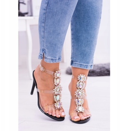 Lu Boo Schwarze Sandalen auf einem High Heel Strass Serenade mehrfarbig 2