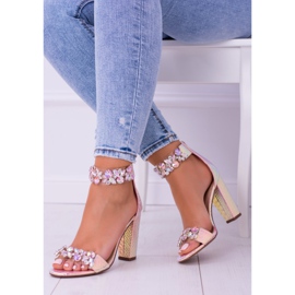 Lu Boo Opalescent Champagne Sandalen Lambada Strasssteine rosa gelb 1