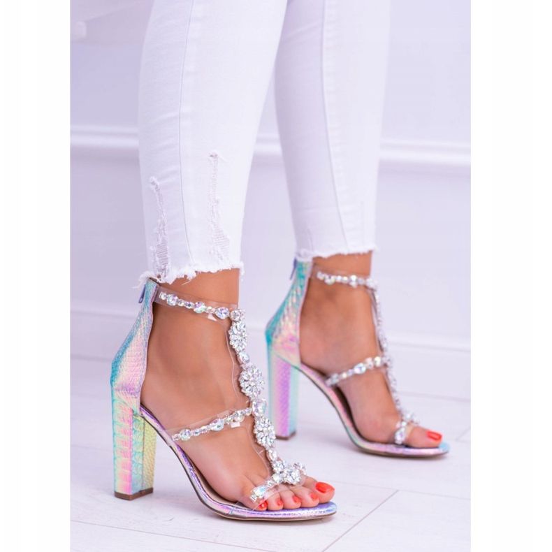 Lu Boo Benzin-Violett-Sandalen mit Taylor Strasssteinen mehrfarbig 2