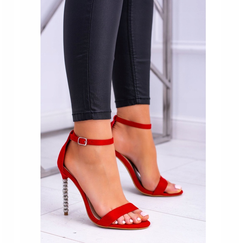 BUGO Damensandalen auf hohem Absatz mit Zirkonia verziert Elida rot 1