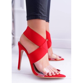 L.DAY Damensandalen mit hohem Absatz mit breitem Riemen rote Lichter 1