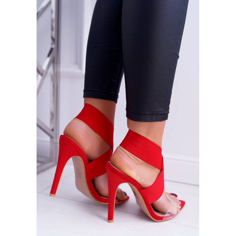 L.DAY Damensandalen mit hohem Absatz mit breitem Riemen rote Lichter 2