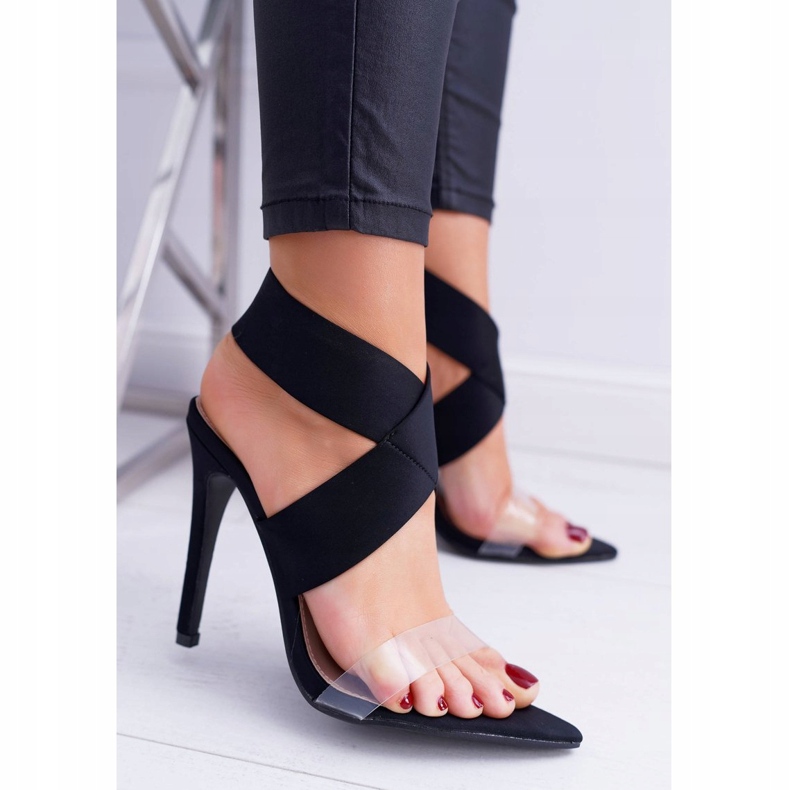 L.DAY Damen Sandalen mit hohem Absatz und breitem Riemen Black Lights schwarz 1