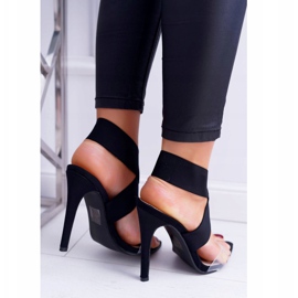 L.DAY Damen Sandalen mit hohem Absatz und breitem Riemen Black Lights schwarz 2