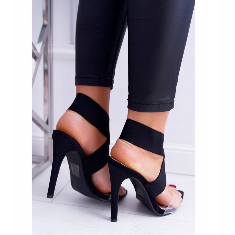 L.DAY Damen Sandalen mit hohem Absatz und breitem Riemen Black Lights schwarz 2