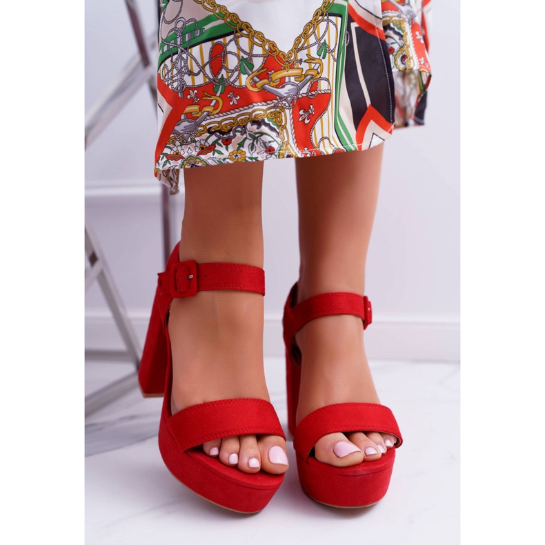 NFR Damensandalen mit hohem Absatz und Plateau Rot LaMondes 2