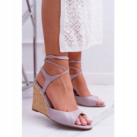 Sandalen mit Keilabsatz Laura Messi 1944 Leder Hellviolett Lenormo lila 2