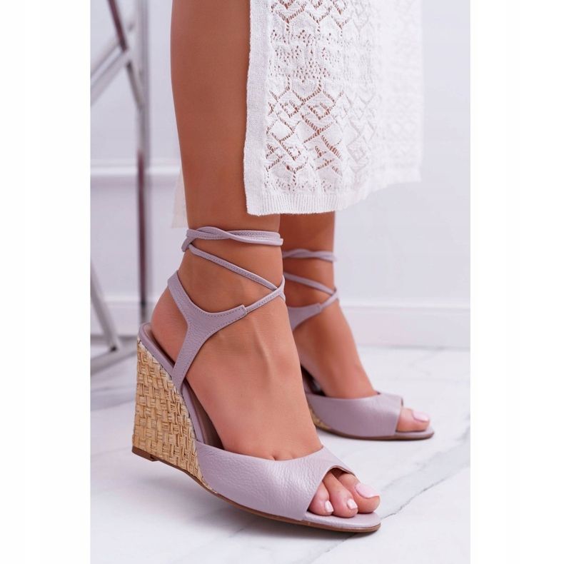 Sandalen mit Keilabsatz Laura Messi 1944 Leder Hellviolett Lenormo 2