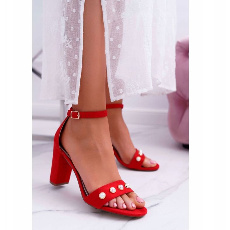 S.Barski Damensandalen auf Absatz mit Perlen Rot Renes 1