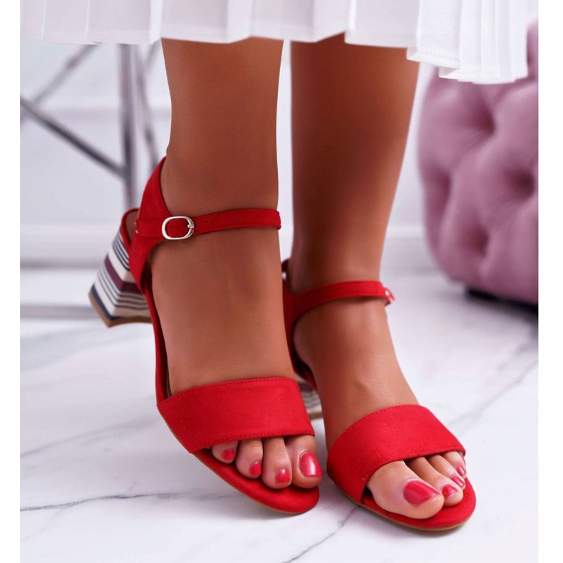 Vinceza Damen Sandalen mit hohem Absatz Bunte Ferse Rot Niente 2