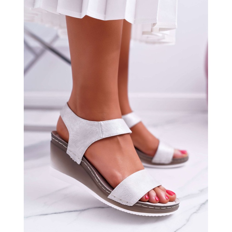 Vinceza Damensandalen mit Keilabsatz Silber Gerdro grau 1