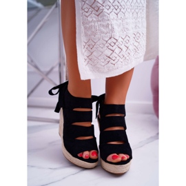 FRJ Damensandalen auf einem Leinenkeil gebunden Black Cantare schwarz 2