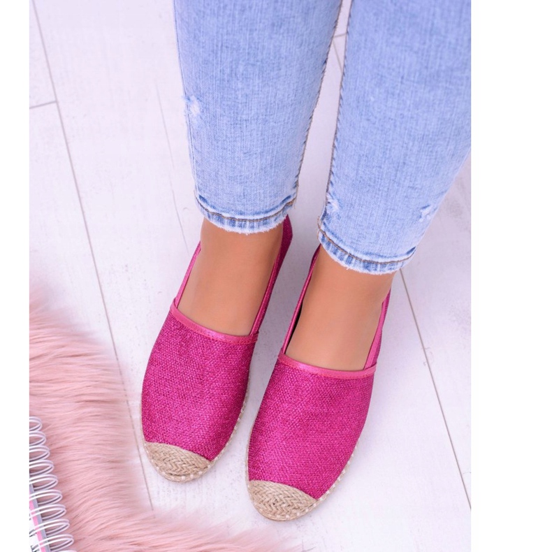 Lu Boo Damen Espadrilles Slip On Fuchsia Brokat Miravet rosa 2