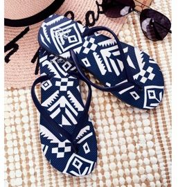 Lu Boo Damen Marineblau Aztec Flip Flops Havanna 1
