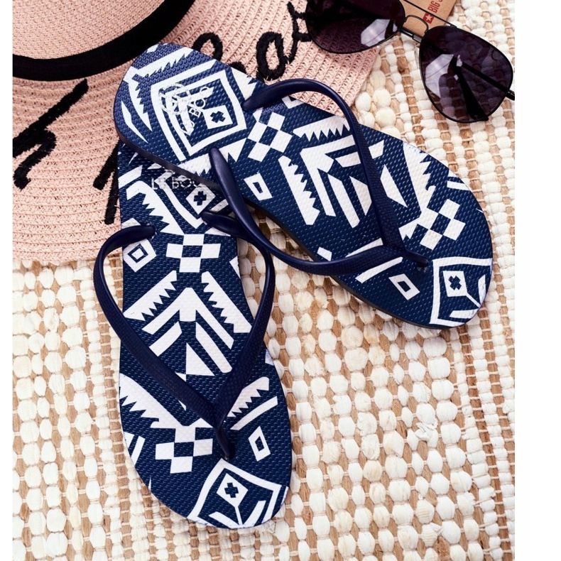 Lu Boo Damen Marineblau Aztec Flip Flops Havanna 1