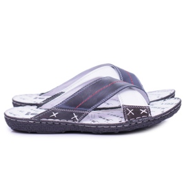 Iguana Hausschuhe für Herren in Marineblau aus hellem Leder Okay navy blau 2