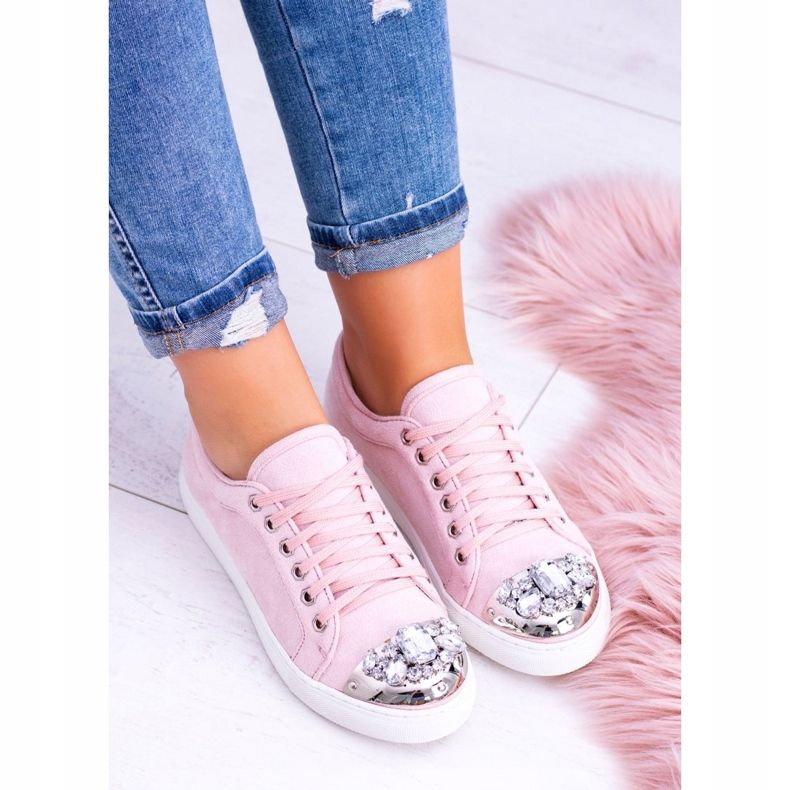 Lu Boo Sneakers mit glänzenden Puderrosa-Kristallen 2