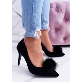 Schwarze Stilettos für Damen Wildleder Lu Boo Pompon 2