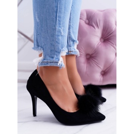 Schwarze Stilettos für Damen Wildleder Lu Boo Pompon 1