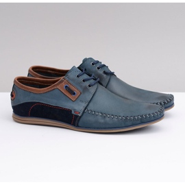 KOMODO Marineblaue Loafer aus polnischem Leder mit Schnürung für Herren Teodoro 1